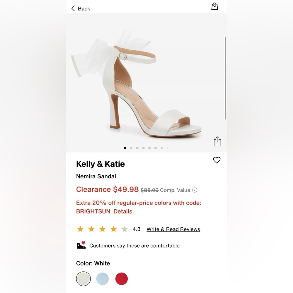 Kelly & Katie Nemira Sandal White Satin High Heel with Mesh Bow